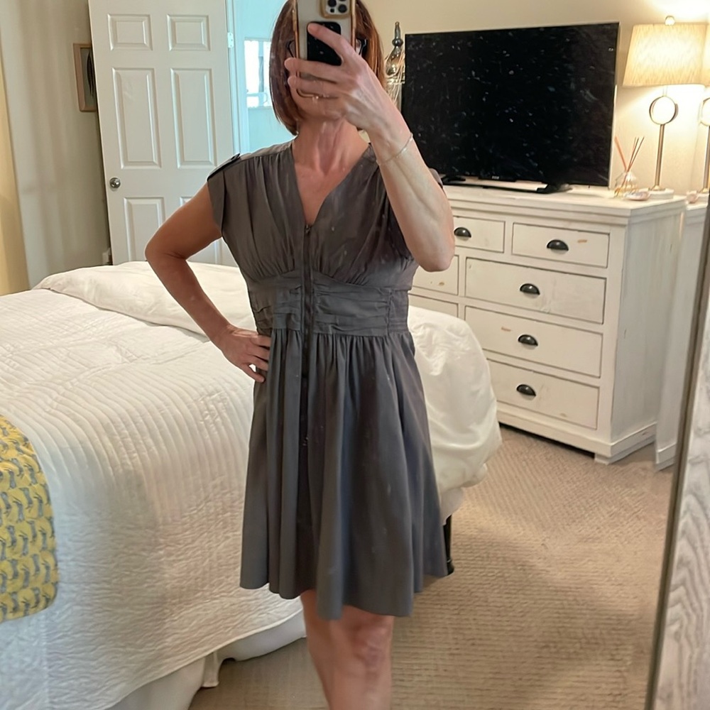 Light summer dress with cinched waist and pockets - Dark Taupe - Size: M